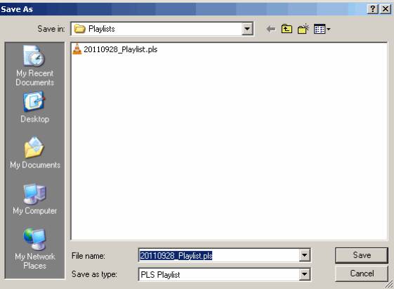 To finish re-Saving this Playlist press the Save button in the MS Save As Window